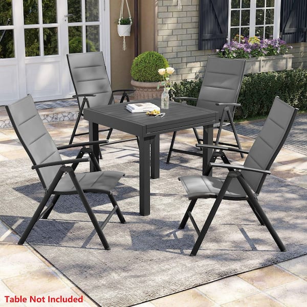 Patio Folding Adjustable Aluminum Padded Dark Gray Dining Chairs