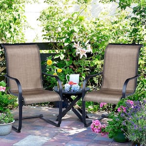2-Piece  Patio Dining Chairs C Spring Motion High Backrest Armrest Brown