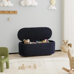 Bayville 42 in. Wide Oval Sherpa Upholstered Entryway Flip Top Storage Bedroom Accent Bench in Navy Blue