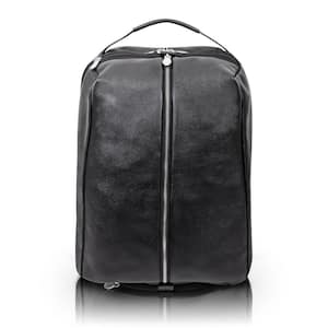 South Shore 17 in. Black Pebble Grain Calfskin Leather Carry-All Laptop and Tablet Overnight Backpack
