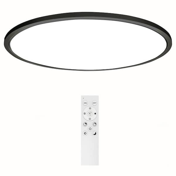 15 Inch LED Flush Mount Ceiling Light with Remote, 36W 3600LM 1800K/2700K/ 4000K/6500K Dimmable Ceiling Light with Night Light Low Profile Ceiling lights for Bedroom, Dining Room, Living Room-Black