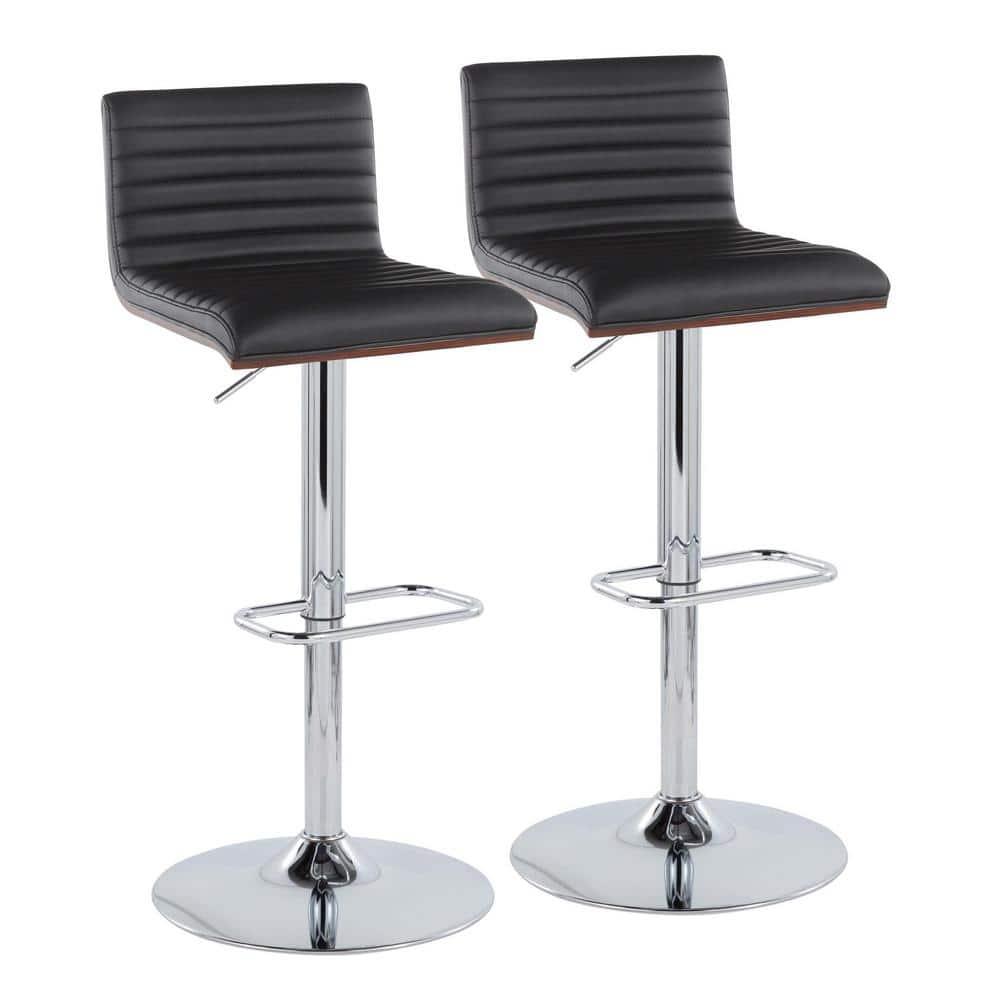 Black Adjustable Swivel Barstool with Chrome Frame and Wood Back