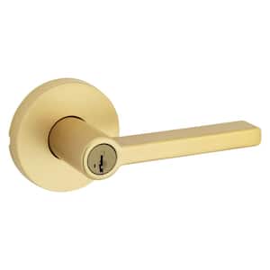 Halifax Satin Brass Round Keyed Entry Door Lever Handle Featuring SmartKey Security