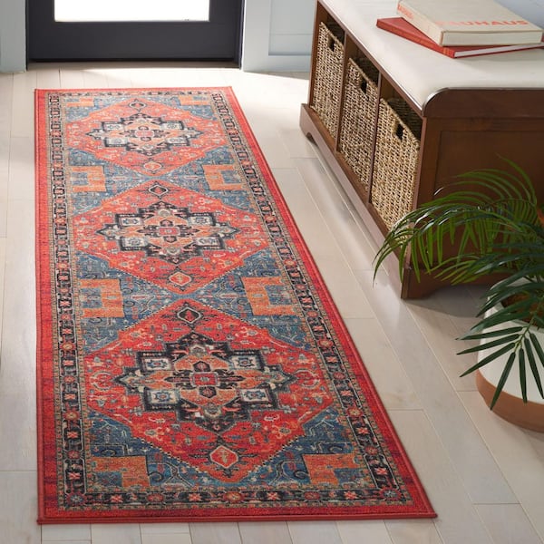 Journey 2 ft. x 8 ft. Rust/Blue Black Machine Washable Aztec Ornate Runner Rug
