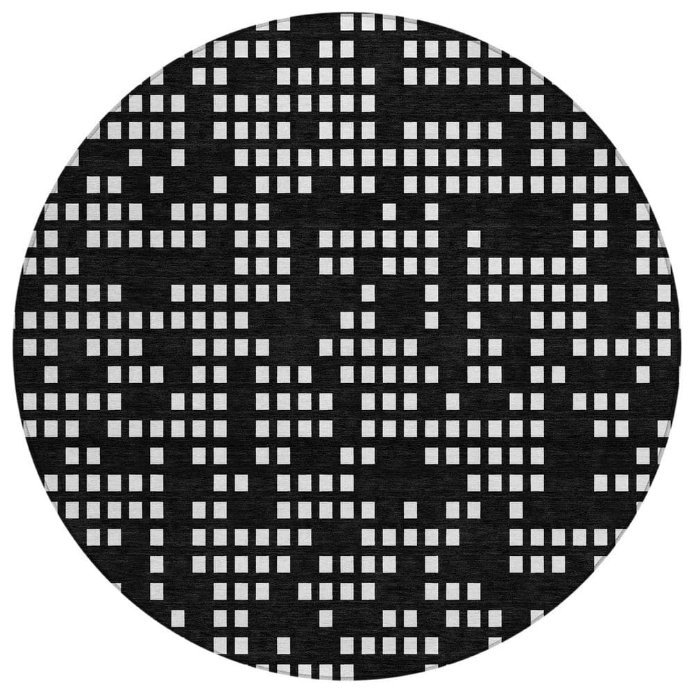 Chantille Machine Washable Indoor/Outdoor Abstract ACN2831 Black 8 ft. x 8 ft. Round Rug price history on PriceWatchPro