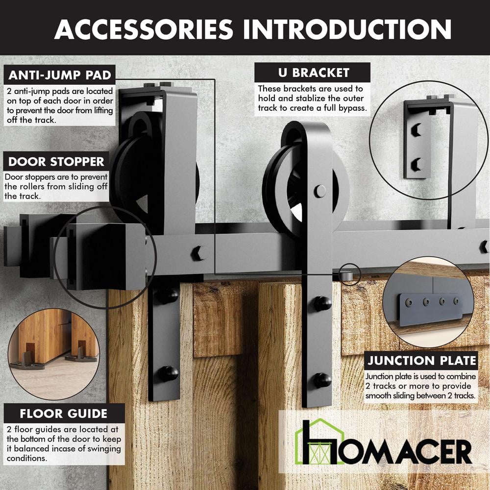 Black Rustic Double Track Bypass Sliding Barn Door Hardware Kit, 12ft