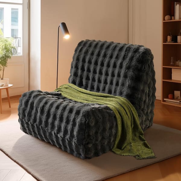 Allwex BOBO Medium 40 in. Dark Gray Fluffy Faux Fur Modern Lazy Sofa Couch Floor Lounge Bean Bag Chair for Living Room Bedroom