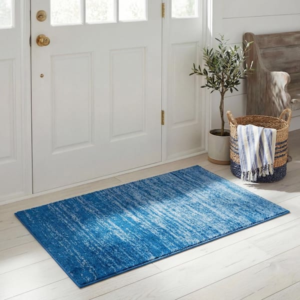Adirondack Light Blue/Dark Blue Doormat 3 ft. x 4 ft. Solid Area Rug