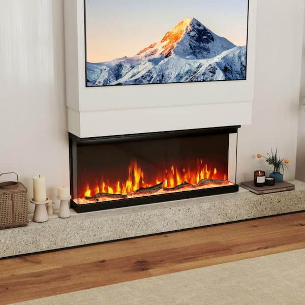 40 in. 3-Sided Wall Mount Electric Fireplace in Black with 12 Flame, Remote, 5 Brightness, Timer, 3D Recessed Fireplace