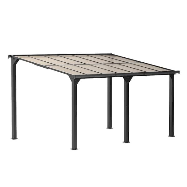 14 ft. x 10 ft. Outdoor Sloped Polycarbonate Roof Gray Aluminum Alloy Frame Gazebo for Backyard, Garden, Patio