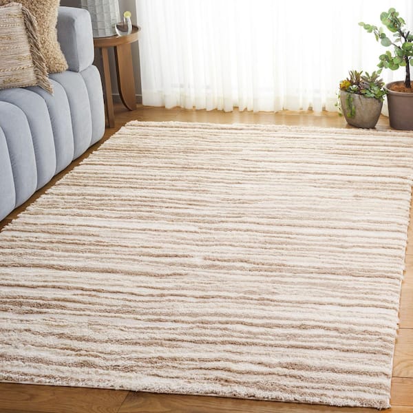 Seattle Shag 9 ft. x 12 ft. Ivory/Beige Striped Area Rug