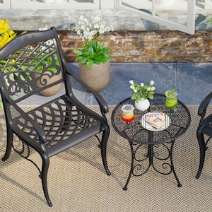 20 in. Black Round Metal Outdoor Side Table End Table, Outside All Weather Iron Coffee Bistro Table for Garden Poolside