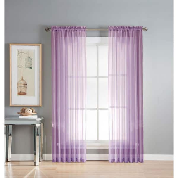 Window Elements Sheer Diamond Sheer 56 in. W x 90 in. L Rod Pocket Extra Wide Curtain Panel in Lilac