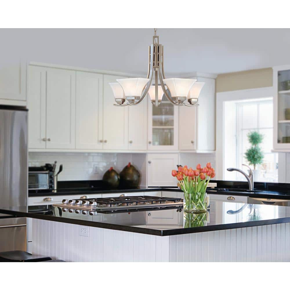 Elegant Brushed Nickel 5-Light Chandelier with Lamina Bianca Glass