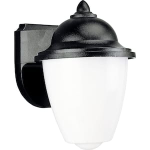 Polycarbonate Outdoor 1-Light Textured Black White Acrylic Shade Traditional Outdoor Wall Lantern Light