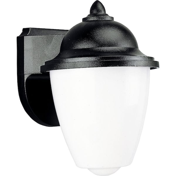 Progress Lighting Polycarbonate Outdoor 1-Light Textured Black White Acrylic Shade Traditional Outdoor Wall Lantern Light