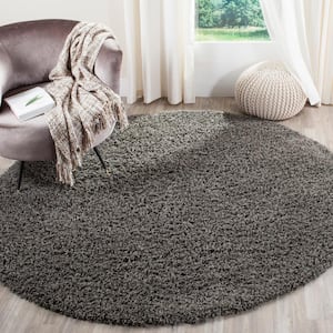 Athens Shag Dark Gray 7 ft. x 7 ft. Round Solid Area Rug