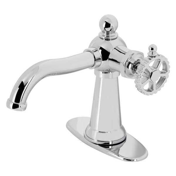Kingston Brass Fuller Single-Handle Single Hole Bathroom Faucet with Push Pop-Up and Deck Plate in Polished Chrome