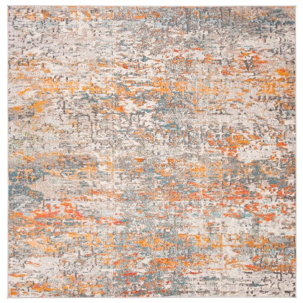 SAFAVIEH Madison Gray/Orange 9 ft. x 9 ft. Square Gradient Abstract Area Rug