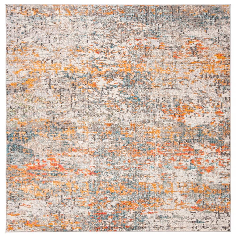 Madison 5' x 5' Square Gray and Orange Abstract Rug