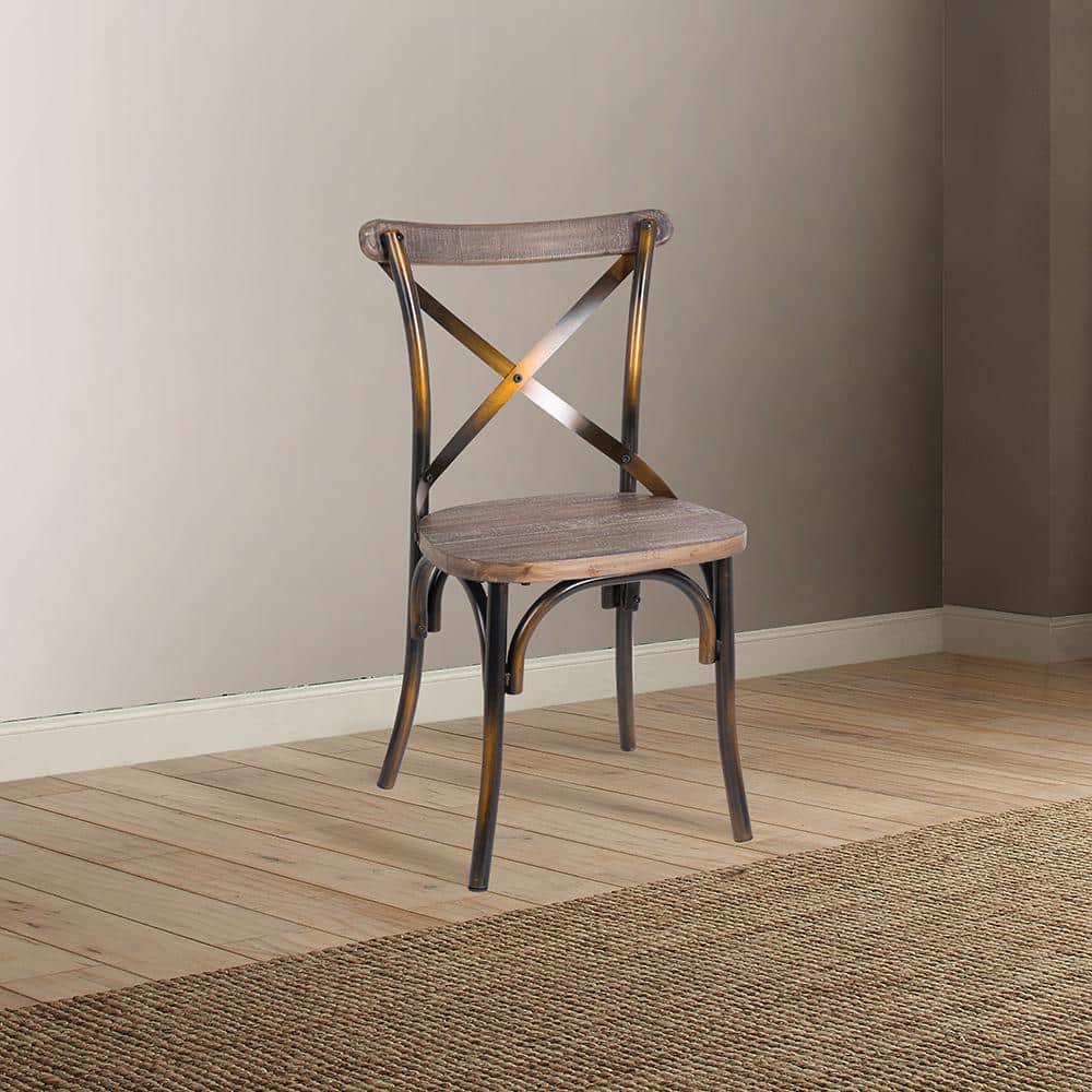 Antique Copper & Oak Metal Cross Back Side Chair
