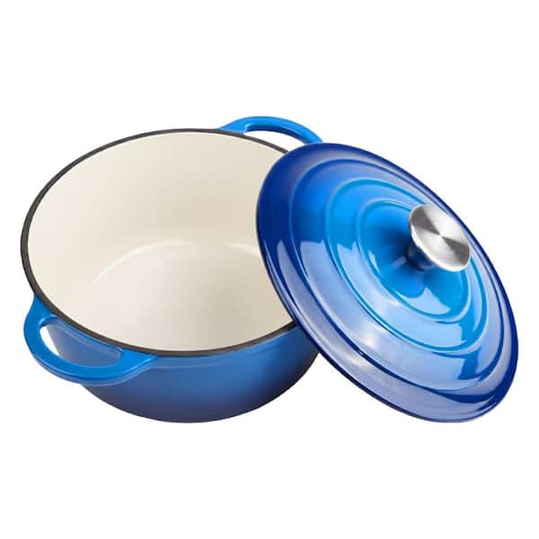 6 qt. Round Enameled Cast Iron Dutch Oven in Blue with Lid, Oven Safe up to 500°F for Versatile Cooking