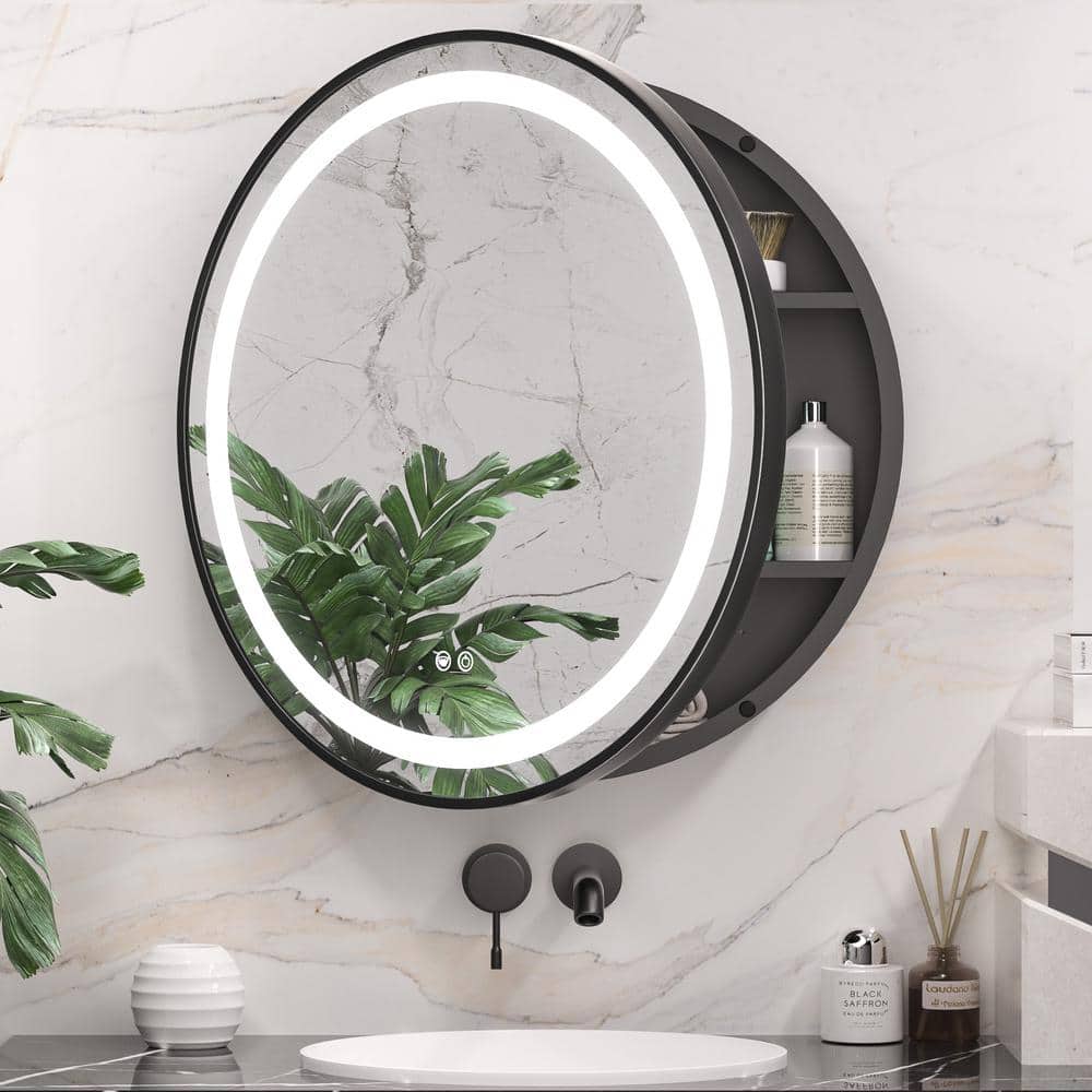 特別セーフ H in. 26 x W in. 26 KeonJinn Round Framed Metal Black アンティーク雑貨