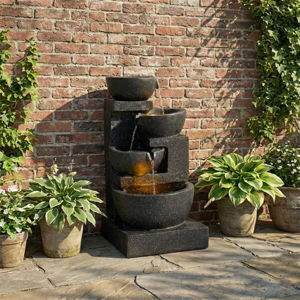 Noble House Matheus 29 in. Terrazzo Style Resin Cascade Waterfall