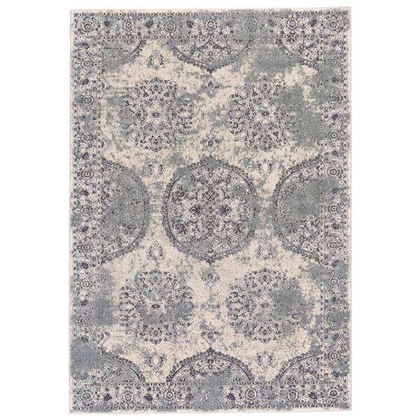 Weave & Wander Plaza Silver Gray 8 X 11 ft. Medallion Polyester Area Rug