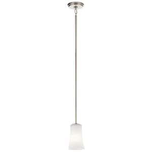 Armida 1-Light Brushed Nickel Transitional Shaded Kitchen Mini Pendant Hanging Light with Satin Etched Glass