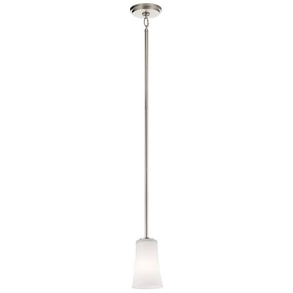 KICHLER Armida 1-Light Brushed Nickel Transitional Shaded Kitchen Mini Pendant Hanging Light with Satin Etched Glass