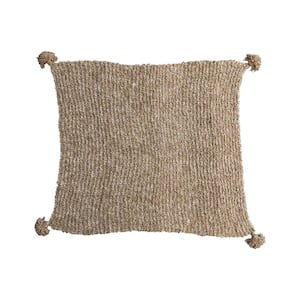 Tan Woven Fabric Chunky Knit Throw Blanket with Tassels