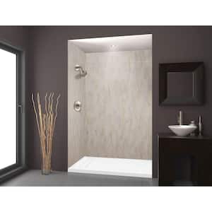 Lusso 60 in. x 36 in. x 96 in. 6-Piece Glue-Up Solid Surface Alcove Shower Wall Surround with Extension in Creme Carmel
