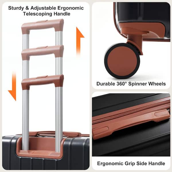 Merax Lightweight Durable 3-Piece Black and Brown ABS Plastic