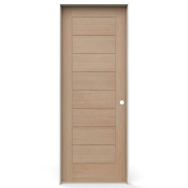 24 in. x 80 in. 8 Panel Groove Left-Handed Solid Core Clear Finish White Oak Wood Single Prehung Interior Door