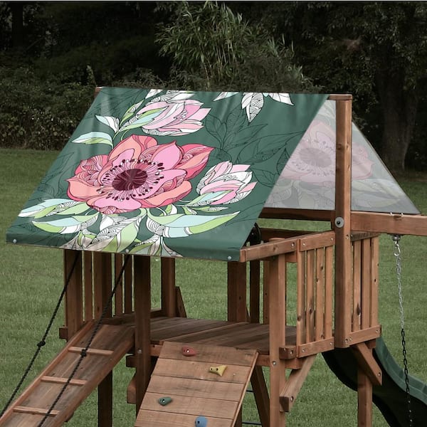 Monkey Bar TARPS 39.5 in. x 125.5 in. Flowers for Marna Playset Replacement Tarp (041): 13 oz. Vinyl Canopy Roof for Playsets