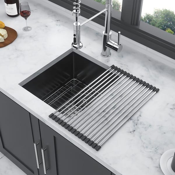 Coporesell 15 in. Undermount Single Bowl 16 Gauge Gunmetal Black Stainless Steel Kitchen Sink with Bottom Grids