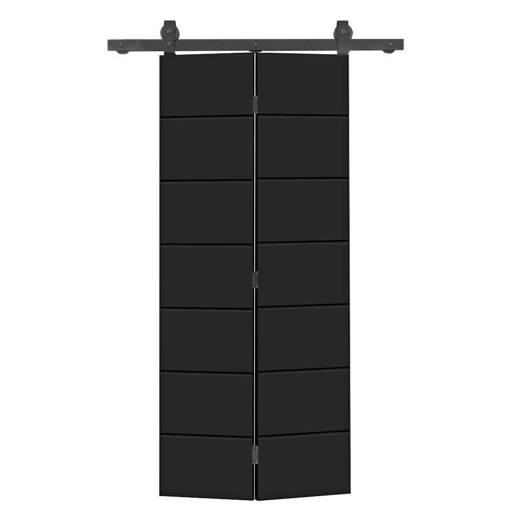 28 in. x 84 in. Black Painted MDF Composite Modern Hollow Core Bi-Fold Barn Door with Sliding Hardware Kit price history on PriceWatchPro