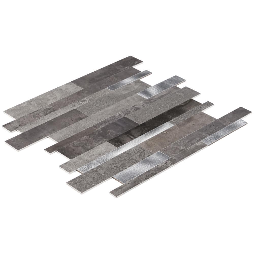 Gray and Silver Aluminum Peel and Stick Mosaic Tile Sheet