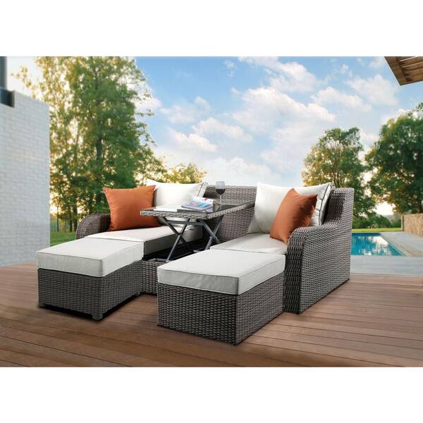 Acme Furniture Salena Gray 3-Piece Wicker Outdoor Patio Sectional ...