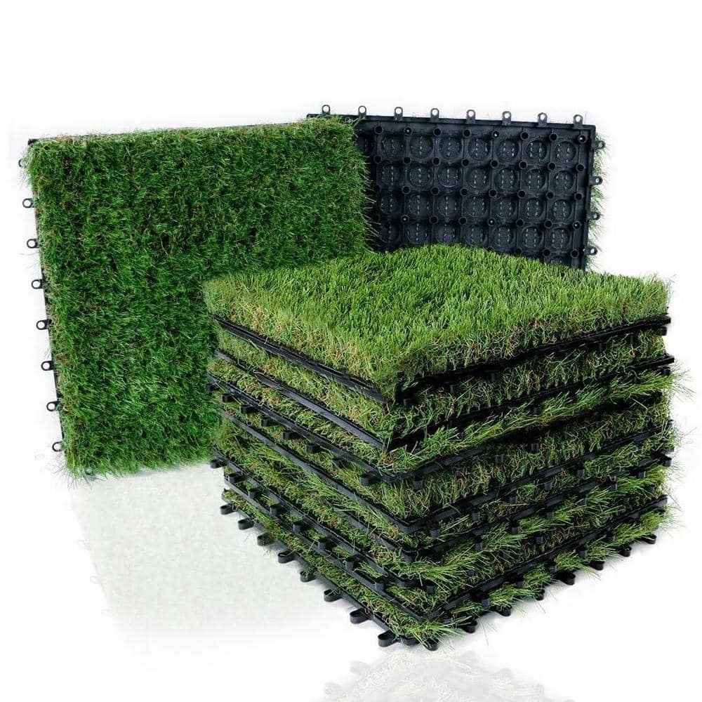 Angel Sar 1 ft. x 1 ft. Artificial Grass Turf Interlocking Deck Tiles