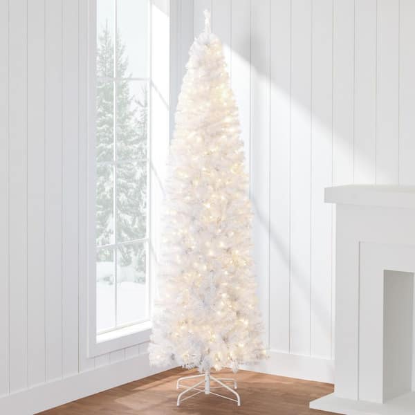 Best Choice Products 9 ft. White Pine Pre-Lit Pencil Artificial ...