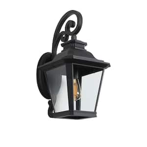 21 in. 1-Light Matte Black Outdoor Wall Lantern Sconce with Clear Glasee