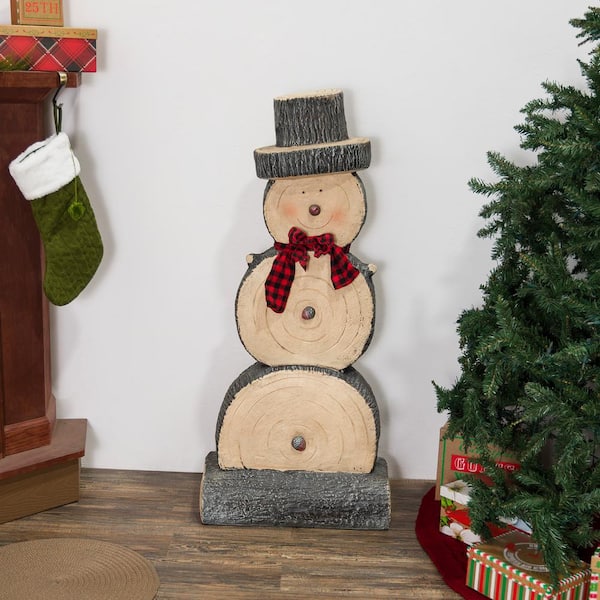 46 in. Tall Extra Large Christmas Snowman Statue with Wood Texture