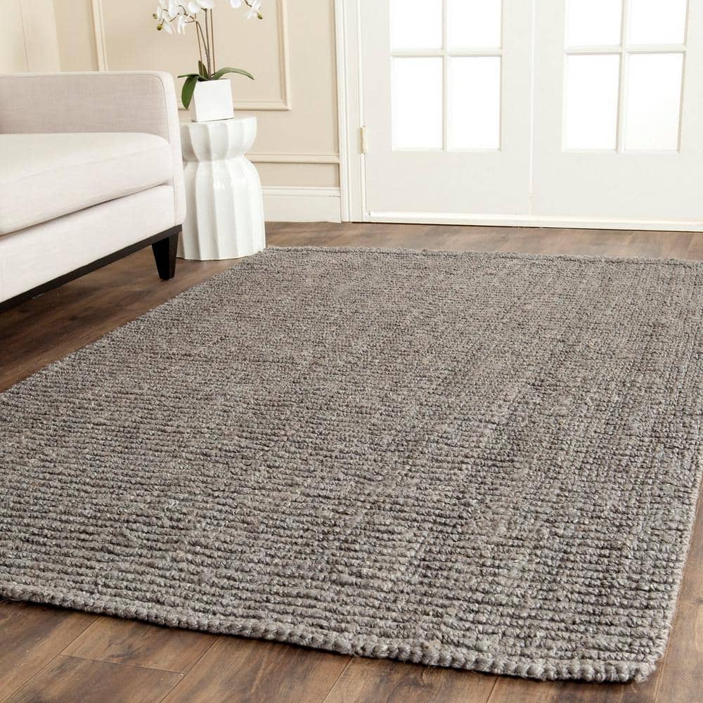 Handwoven Light Gray Rectangular Wool-Cotton Blend Area Rug