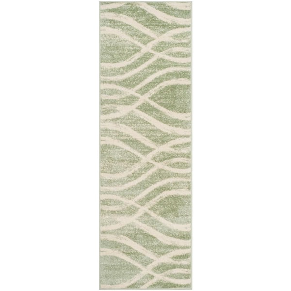 Adirondack 3 ft. x 18 ft. Sage/Cream Waves Runner Rug