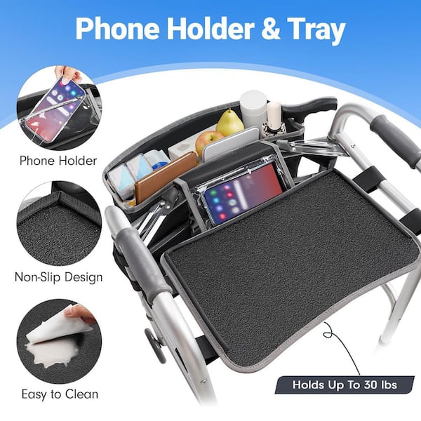 Wudkey Black Detachable Walker Basket with Tray, Large Capacity