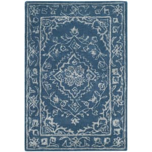 Glamour Blue Doormat 3 ft. x 5 ft. Border Area Rug