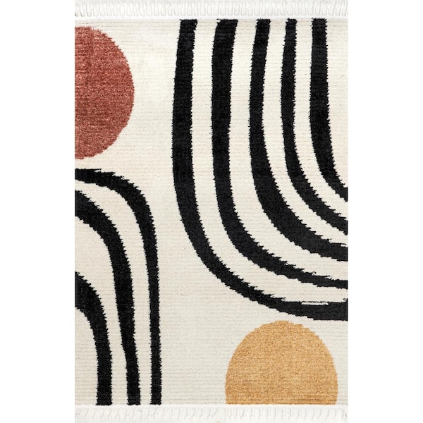 nuLOOM Stefanie Abstract Shapes Tassel Beige 4 ft. x 6 ft. Modern Area Rug