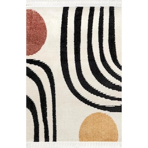 Stefanie Abstract Shapes Tassel Beige 7 ft. 10 in. x 11 ft. Area Rug
